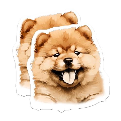 (2 Pack) Chow Chow Puppy Magnets - Fluffy Dog Face Art - Cute Animal Fridge Decor - 5 Inches On Longest Side - Thick Durable Magnet - Made in USA - MAG26208