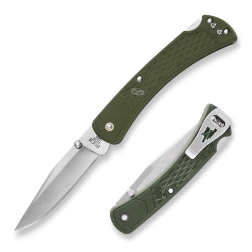 Buck Knives 110 Folding Hunter Knife with Sheath, Ebony & Brass, 7.2 oz