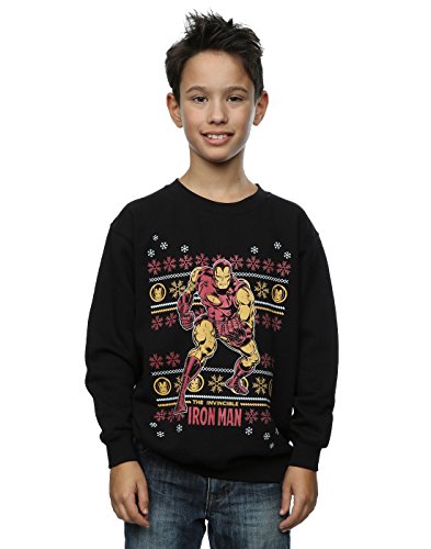 Marvel Boys Iron Man Fair Isle Christmas Sweatshirt 7-8 Years Black
