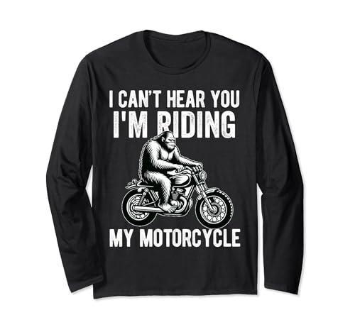 Bigfoot Motorcycle Sasquatch Hombres Papá Biker Motociclista Manga Larga