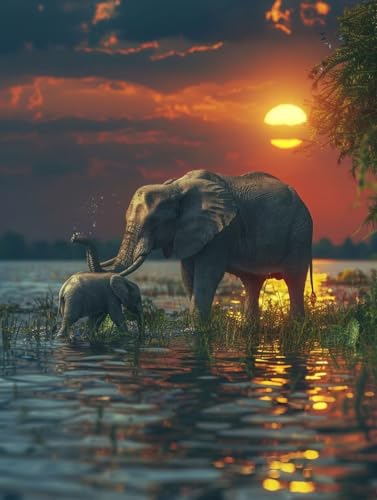 Diamond painting éléphant 60x90cm avec broderie 5D de grand format