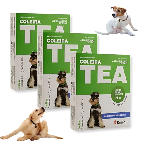 Kit 03 Coleiras Antipulga TEA p/Filhotes e Cães Peq. 33cm