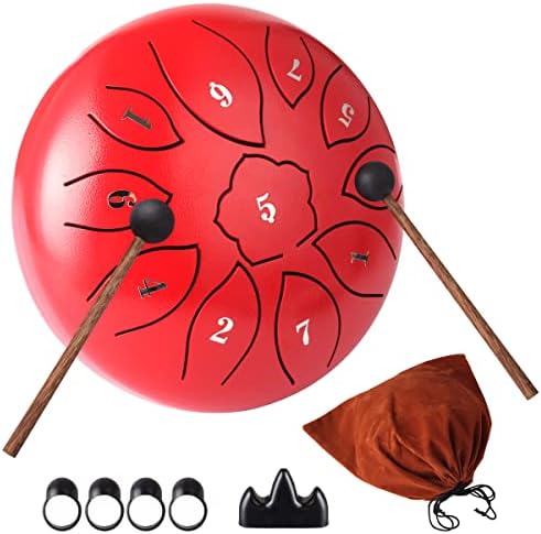 Genround Steel Tongue Drum, 6 inch 11 Notes Handpan Drums with Bag, Music Score, Stickers, Mallets & Finger sleeve, Percussion Instrument for Meditation Entertainment Musical Education Concert Yoga