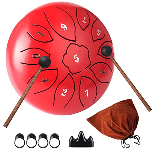 Genround Steel Tongue Drum, 6 Inch 11 Notes Handpan Drums With Bag, Music Score, Stickers, Mallets & Finger Sleeve, Percussion Instrument For Meditation Entertainment Musical Education Concert Yoga #TOP3