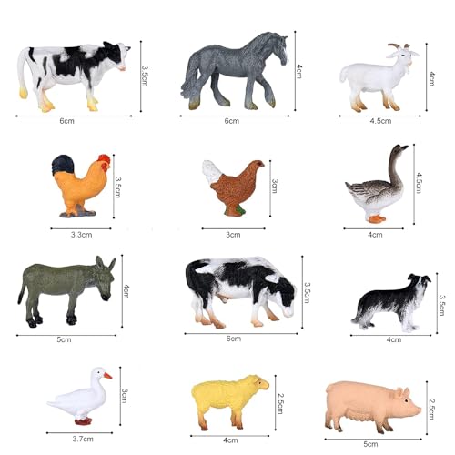 FEZTGVOFA 12 Pcs Farm Animals, Realistic Plastic Farm Animals for Kids, Mini Plastic Farms Animalss Figures Realistic, for 2 Year Olds Childs Farms Kit for Toddlers Learning Kids Toddlers