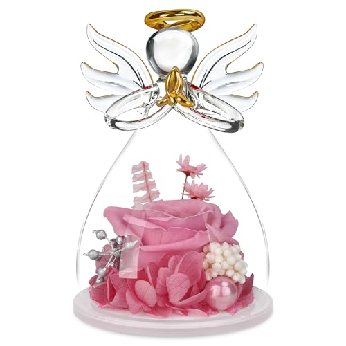 Image of Preserved Flowers for Delivery Prime,Birthday Gifts for Women Mom Grandma | Christmas Rose Gifts for Women Mom Her,Glass Angel Figurines with Forever Preserved Flower Inside,Rose Gift Stocking Stuffers