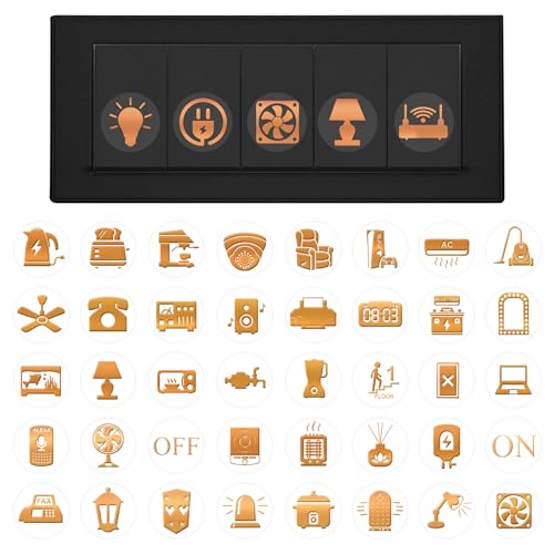 Image of GLUN Electric Board Switch Stickers, All Types 60+ Appliances Icons 600 Stickers Set, Premium Rose Gold Colours for Switch Stickers, Non-Faded Clear Visible Icons