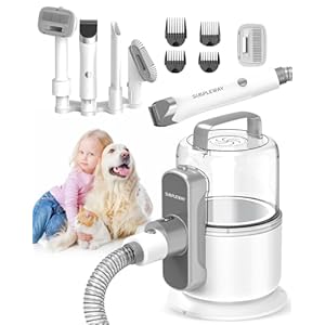 Dog Vacuum Grooming Kit for Shedding: Professional Hair Clippers Pet Groomer – Strong Suction Cleaner Deshedding Tool Fur Brush Attachment Trimmer for Home Cat (Off-White)