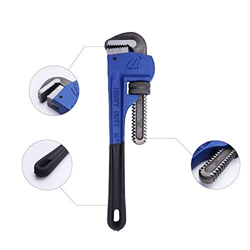 4 Pack Set Heavy Duty Pipe Wrench Set Heat Treated Adjustable 8, 10, 12, 14 Inches Soft Grip Plumbing Wrench Set with Storage Bag