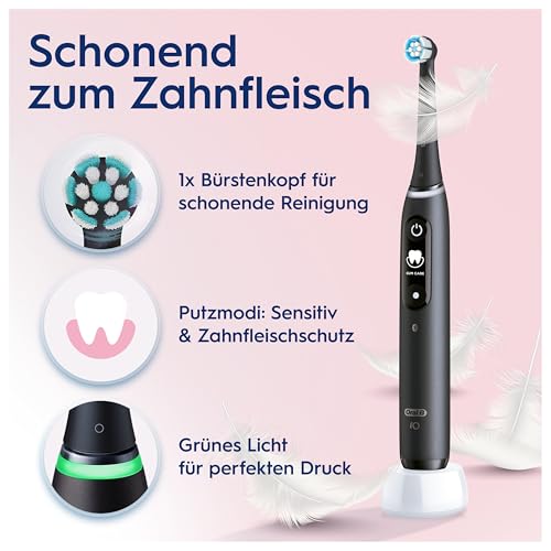 Oral-B iO Series 6 Plus Edition Elektrische Zahnbürste, Doppelpack — Electric Toothbrush, Inkl. 4 Aufsteckbürsten, 5 Putzmodi für Zahnpflege, Reise-Etui, Designed by Braun — Schwarz/Rosa – Bild 5