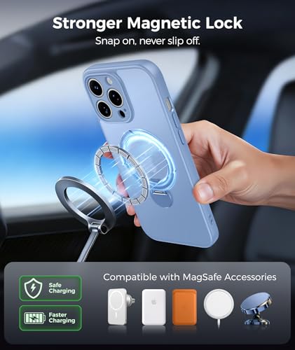 Image of FNTCASE for iPhone 14 Pro-Max Case: [360 Spin Magnetic Stand] [Compatible with Magsafe] [Screen Protector] Translucent Matte Military Grade Shockproof Full Camera Protective Phone Cover - Light Blue