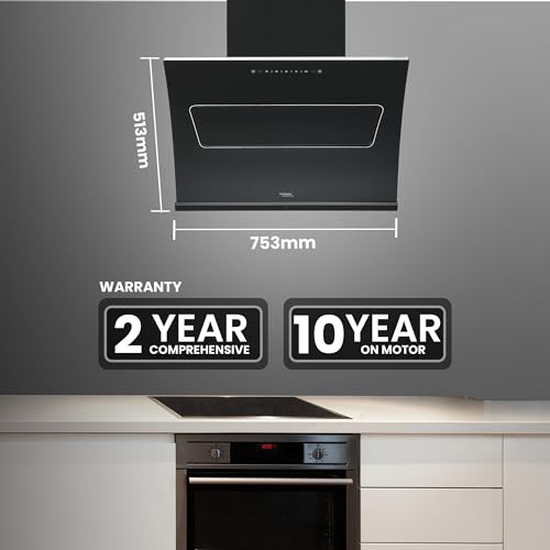 Image of Hindware Smart Appliances | Essence 75 cm Chimney | 1350 CMH | Inclined Glass | Thermal Auto Clean | Filterless | Touch control, Motion sensor | 10 Yrs Warranty on Motor & 2 Yrs on Product (Black)