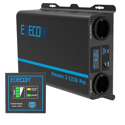 EDECOA 1200W/2400W Sinus-Wechselrichter, 12V/230V Solar-Wechselrichter 1200 Watt 12 Volt DC bis 230 Volt AC, mit LCD-Fernbedienung, USB und Typ-C Schnittstelle verfügbar