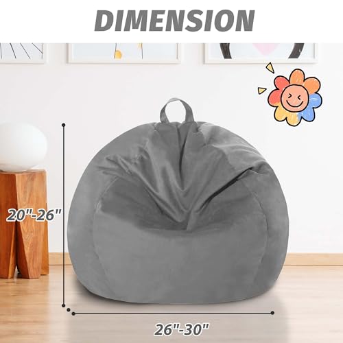 lilanoon 2FT Bean Bag Chair with Ultra Soft Velvet Cover Bean Bag Sofa with Memory Foam Bean Bag Chairs with Large Size Lazy Sofa for Dorm Office Living Room Bedroom Grey 2'
