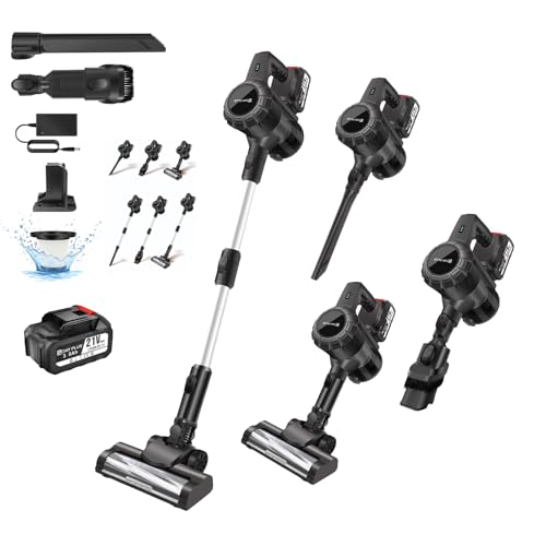 Akku Staubsauger,35000PA/450W/40min Staubsauger Kabellos,6 in 1 Vacuum Cleaner Handstaubsauger,mit HEPA Filter,3000mAh Battery，Ultraleichter Staubsauger Kabellos für Hartböden Teppiche Tierhaare