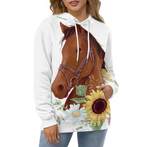 Sweat à capuche cheval UMENG pull chaud et confortable à manches longues taille S