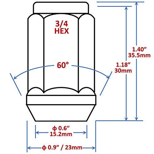 Mastiff 13754, Acorn Bulge After-Market Lug Nut Set - 1/2-20 Thread, Triple-Chrome Finish, 3/4 Hex, 60 Degree Conical Seat (Pack Of 20) #TOP4