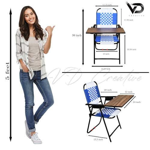 Image of Steel Folding Study Chair with Heavy-Duty Nylon Niwar Strips & Adjustable Writing Pad - Comfortable & Durable for Students & Adults (Blue&White)