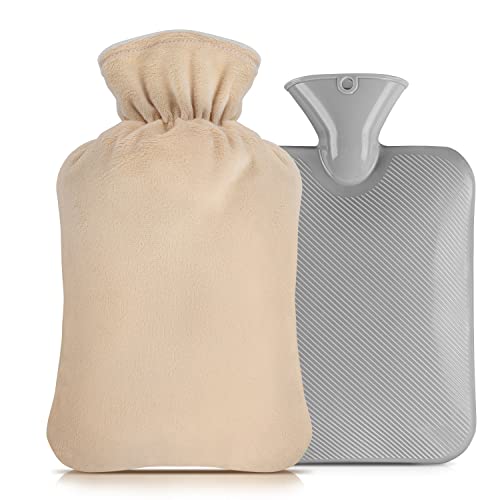 LEEVOT Hot Water Bag Hand Warmer and Feet Portable Hot Water Bag Ice Pack (1.5L Soft Brown Cover)