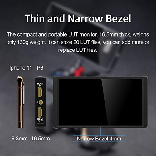 Portkeys P6 4K HDMI Camera Monitor with LUT/Peaking Focus/Video Assist/Luma/RGB Waveform for DSLR/Camcorder(5.5 Inch) - Thumbnail 5