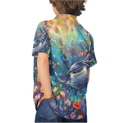 Image of PinUp Angel Funky Casual Hawaiian Shirt Kids Boys Girls Art Oil Painting Animal Pattern Short Sleeve Unisex Beach Shirt