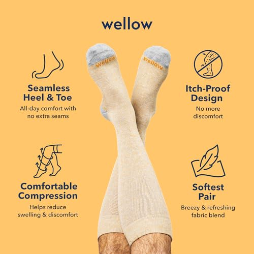 Image of Wellow Knee High Compression Socks for Men & Women, 18-25 mmHg, Bamboo Viscose, Swelling Relief