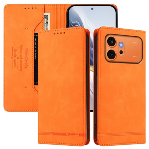 Jiajihua Phone Cover Compatible with Honor 600【RFID Blocking】【Card Holder Magnetic Closure Flip Stand】 Case Orange