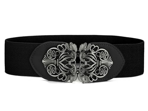 uxcell Retro Knot Woven Metal Interlocking Buckle Elastic Waist Cinch Belt Band