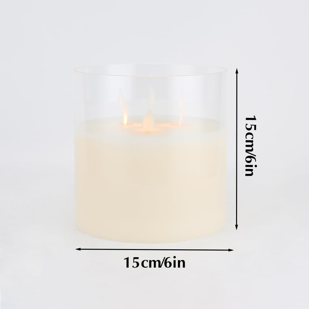 JHY DESIGN Zestaw świec z 3 knotami, bezpłomieniowe szklane świeczki LED z funkcją timera 6 godzin, elektryczne świeczki na baterie do dekoracji salonu, sypialni (biały)
