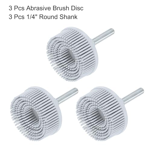 Image of HARFINGTON 3pcs Bristle Disc 2 inch 120 Grit R-Type Abrasive Brush Coarse Bristle Disc Deburring Electric Disc Brush Attachment with 1 /4 inch Round Shank Abrasive Coating Removal Disc for Metal, Gray