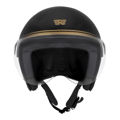 Image of Royal Enfield J1B Chopper Open Face Helmet | ISI and DOT Certified | Impact Protection: High Density EPS Liner | High Impact Grade Thermoplastic Shell | Black Gold M