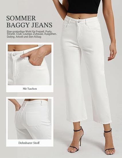 Belle Poque Damen Geradem Bein Jeans Hohe Taille Weites Bein Strecken Denim Hose mit Taschen Lässige Jeans für das Büro