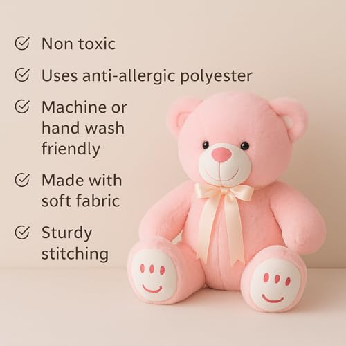 Image of ZEXSAZONE Pink Teddy Bear Soft Toy - Cute Plush Stuffed Animal | Huggable Cuddly Toy for Kids, Boys, Girls, Girlfriend & Wife | Valentine, Birthday (32 cm)