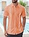 GRMNSG Mens Linen Guayabera Shirts Short Sleeve Summer Beach Casual Cuban Shirt Orange
