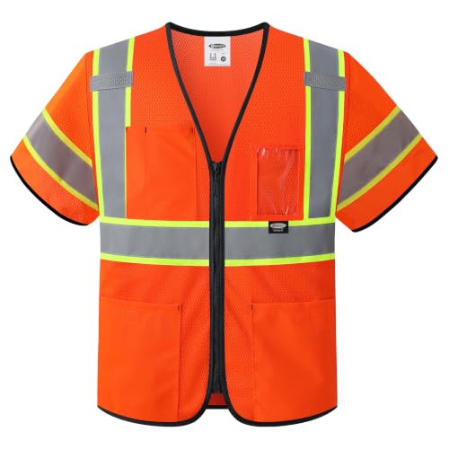 Image of JKSafety Safety Vest for men women Hi Vis Vest with Pockets and Zipper High Visibility Meet ANSI Standard（BX310