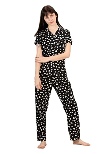 Image of Evolove Women's Polyester Half Sleeves Collared Night Suit Set /Top Pyjama Set Super Soft Comfortable (Nightsuit-Collar-HS-2)