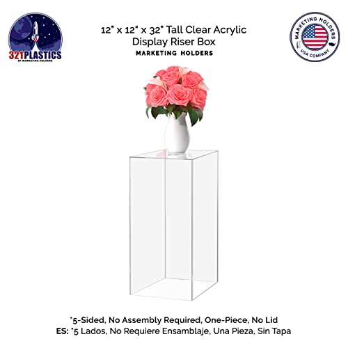 Display Cube Pedestal Tall One Piece Riser 12\" x 12\" x 32\" Acrylic Clear Column No Lid Lucite Stand Flower Tower Weddings Special Events Staging Decor Plexiglass Display Box by Marketing Holders - Thumbnail 4