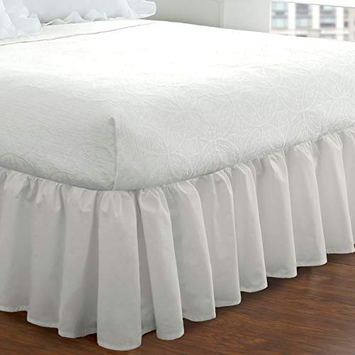 Fresh Ideas Bedding Ruffled Bedskirt, Classic 18” Drop Length, Gathered Styling, Queen, White (Fre30118Whit03) #TOP3