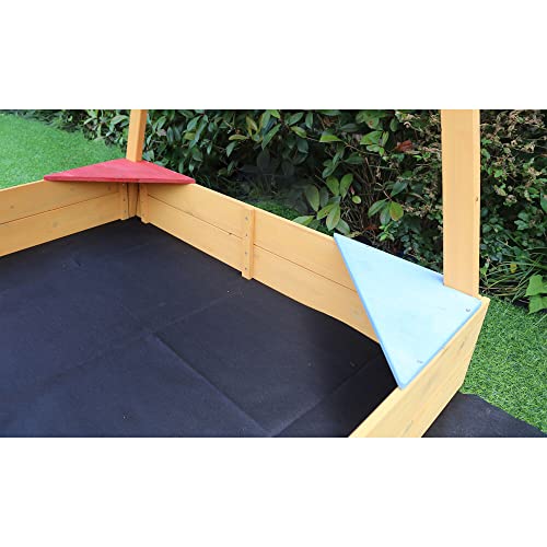 Critter Sitters Children's Wood Sand Box Boat With Striped Canopy, Wheel, And Bottom Liner - Cssb0103-Nat, Natural/Multi #TOP7