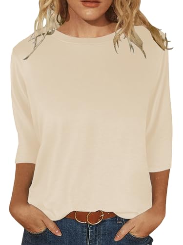 Image of JomeDesign Womens Tops 3 /4 Sleeve Shirts Round Neck Loose Casual Blouses