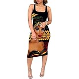 EQQZD Plus Size Dress for African Women Casual Summer Portrait Printing Sundress Crew Neck Sleeveless Beach Dresses