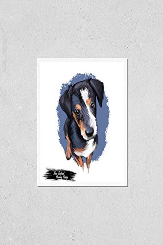 Wall Art Poster Print of New Zealand Heading Puppy, Purebred Domesticated Animal Digital Art. Guardian of Livestock and Sheep, Herding Dog with Brave Character. Pet Hound, Canis Doggy with Long Ears,