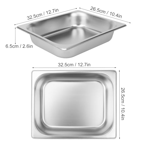 Image of 5 Pack 1 /2 Size, 2.6 Inch Deep Steam Table Pan | , Silver201 Stainless Steel Chafing Pan, Half Size Hotel Steam Pans for Weddings, Parties, Restaurants, Cafeterias and Hotels
