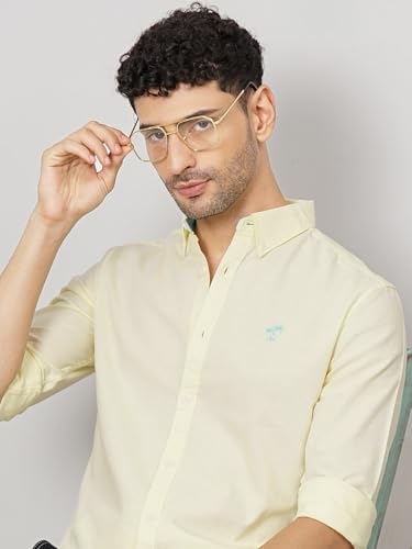 Image of The Indian Garage Co Men Slim Fit Placement Embroidered Full Sleeves Cutaway Collar Casual Shirt