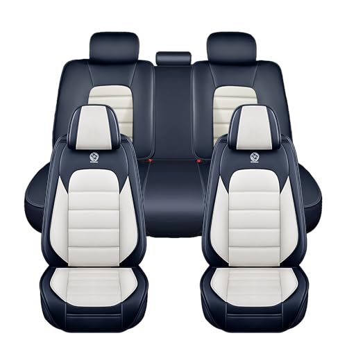 Image of Universal Car Seat Covers for Honda Insight 2002-2022 Anti-Slip Seat Covers,Waterproof Faux Leather Full Coverage Car Seat Protectors Interior Accessories(5Pcs Standard /Blue&White)