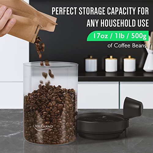 Soulhand Coffee Canister, Airtight Coffee Containers, Automatic Vacuum Glass Coffee Jar With Coffee Spoon, Touch Screen Operation, Professional Coffee Storage Container For Barista, Gifts - 17Oz/500G #TOP1