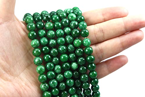 Qiwan Natural Gemstone Round Loose Beads, Diy Jewelry Making 1 Strand 15" (8Mm, Natural Green Jade And Chalcedony Round Beads) #TOP2