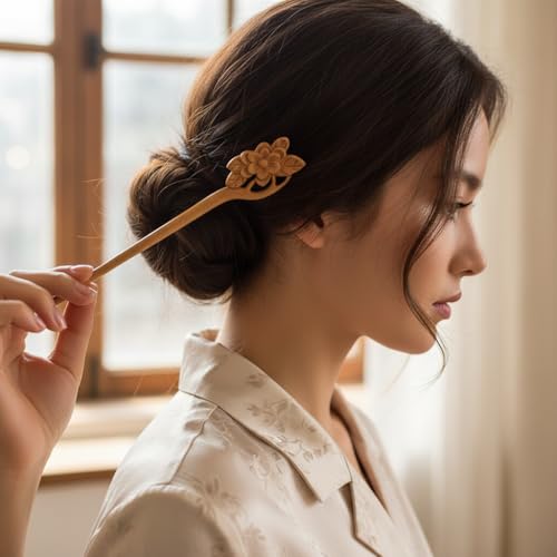 1Pc Handmade Ancient Chinese Japanese Wood Hair Sticks Chopsticks Wooden Vintage Retro Carved Long Fork Pen Shawl Pins Sticks Hairpins Clips Barrettes, Hair Accessories