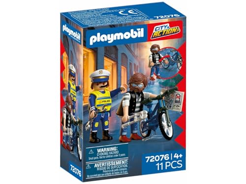 PLAYMOBIL City Action 72076 - Juego de Figuras de policía y ladrón con Bicicleta, 11 Piezas, a Partir de 4 años