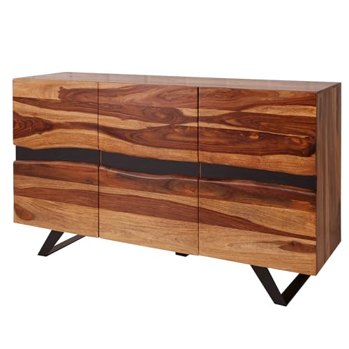 Riess Ambiente Massivholz Sideboard Amazonas 150cm braun Sheesham Baumkante schwarzes Metallgestell, Kommode für Dein Wohnzimmer, Anrichte